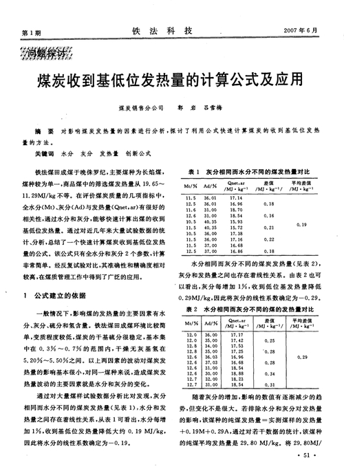 煤炭收到基低位发热量的计算公式及应用，你知道吗？